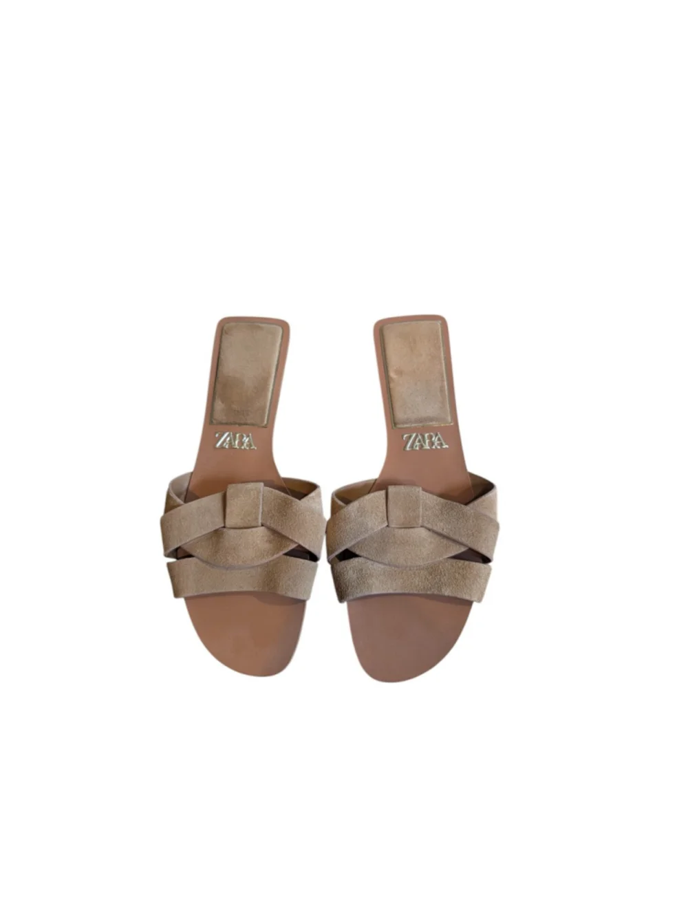Zara Women's Beige Suede Flat Crossed Slide Sandals Size US: 9.5/10 EU: 40 - Picture 2 of 3